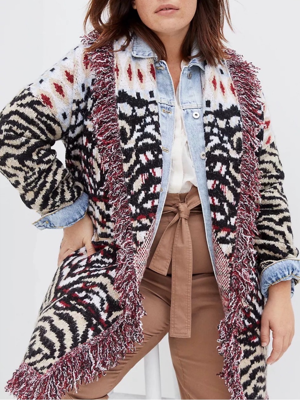 Anthropologie Paloma Fringe Cardigan Sweater | 3XL | Multi